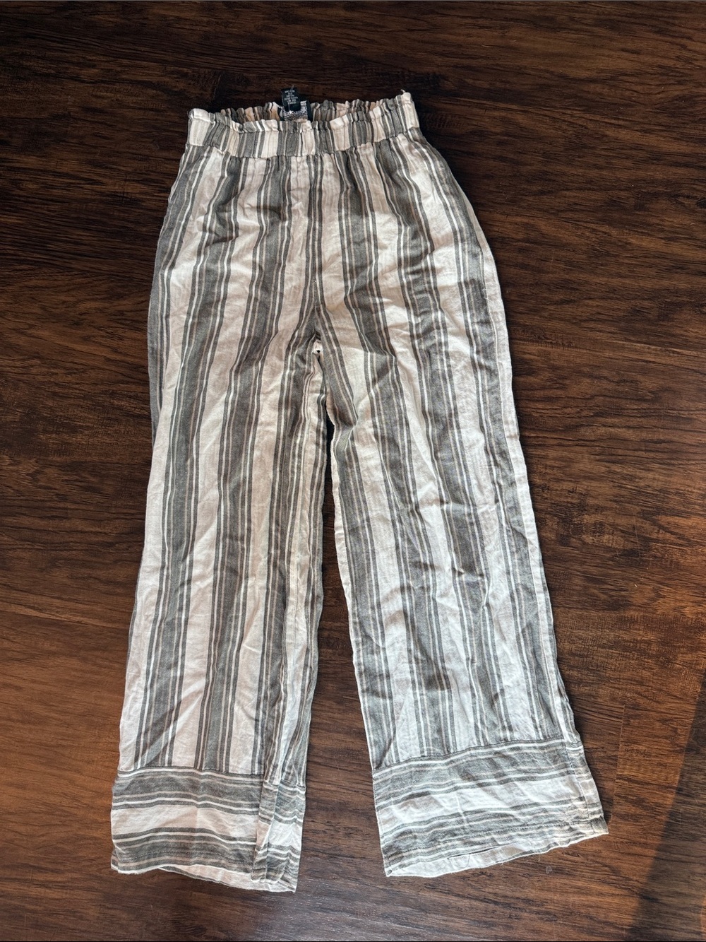 Angie Beige and Gray Striped cotton gauze Pants